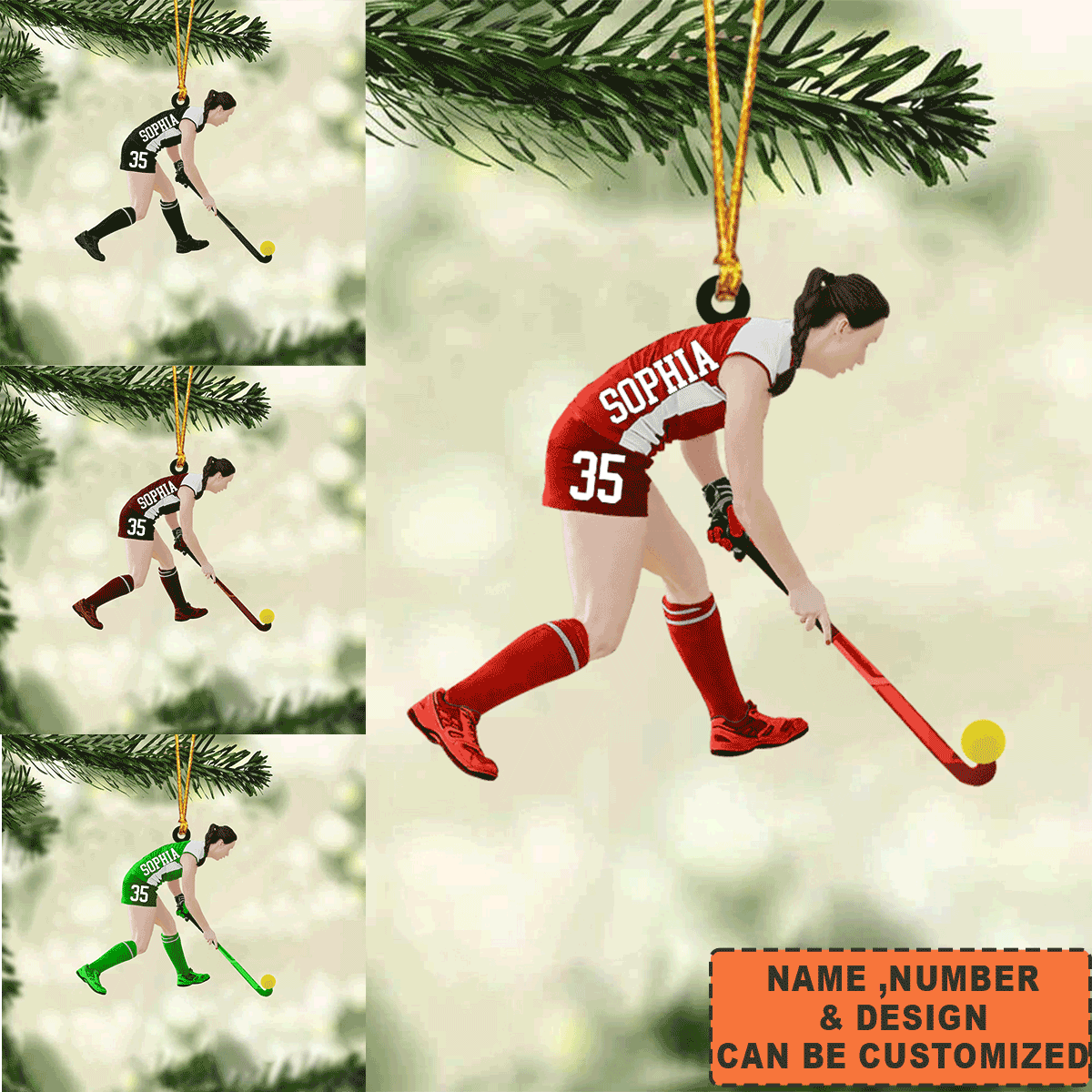Custom Hockey Acrylic Christmas Ornament, Personalized Woman, Girl, Female Field Hockey Acrylic Ornament For Hockey Lover, Christmas, New Year