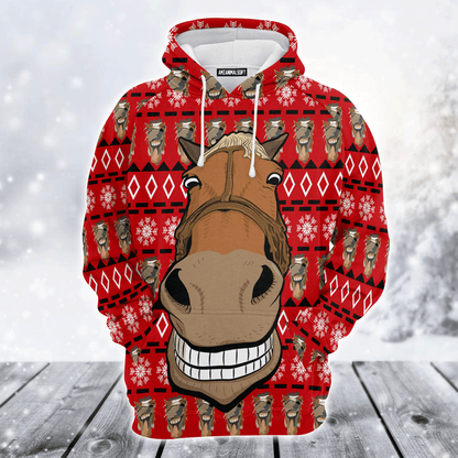 Horse Face Premium Christmas Hoodie, Funny Horse Christmas Tree Unisex Red Hoodie For Men & Women - Perfect Gift For Christmas, Family