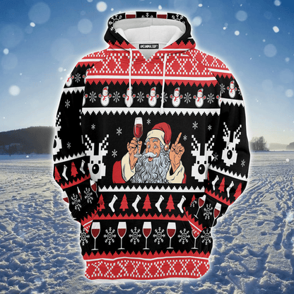 Santa Drinking Premium Christmas Hoodie, Santa Drinking Red Wine  Unisex Hoodie For Men & Women - Perfect Gift For Christmas, Friends, Family