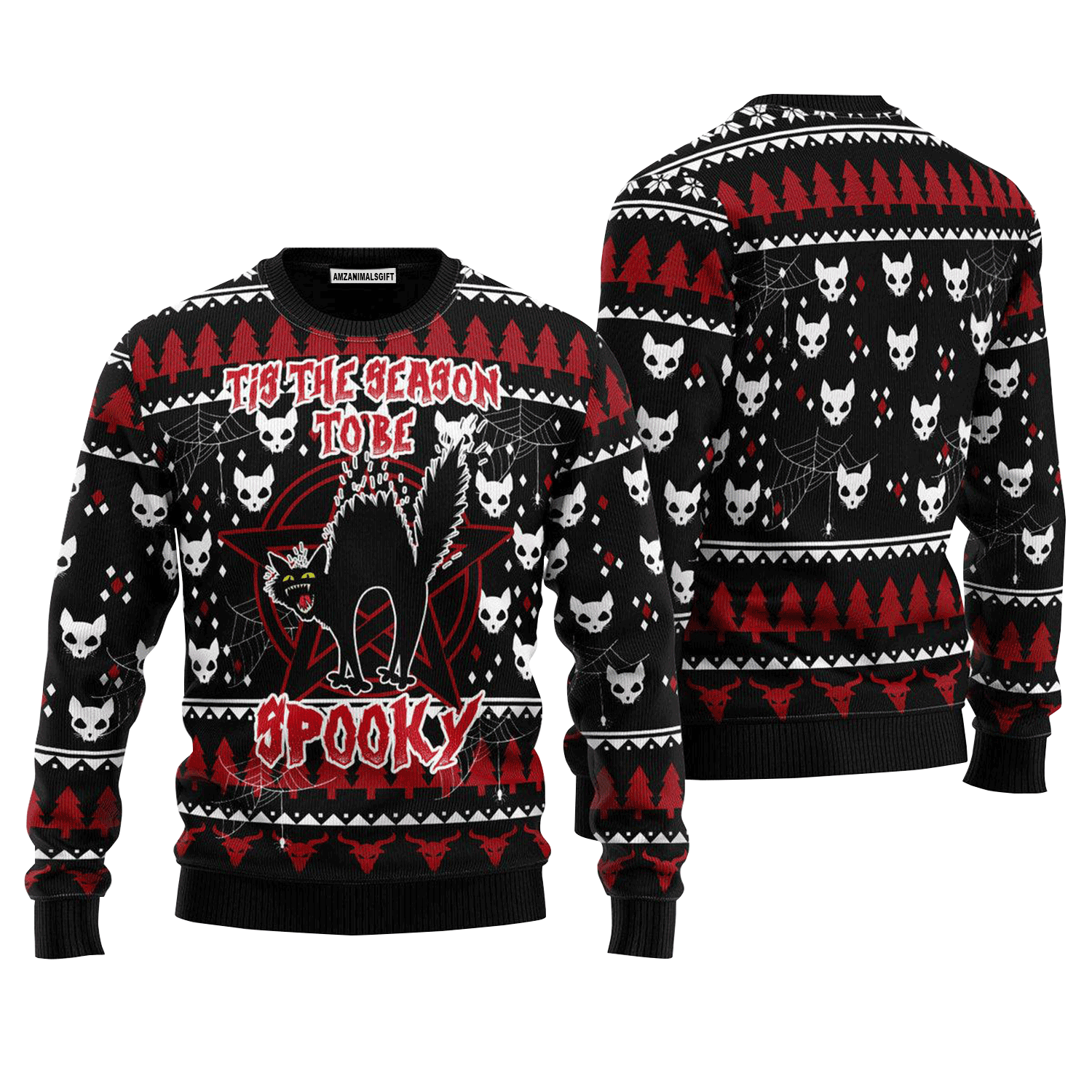 Black Cat Spooky Halloween Sweater, Ugly Christmas Sweater For Men & Women, Perfect Outfit For Christmas New Year Autumn Winter