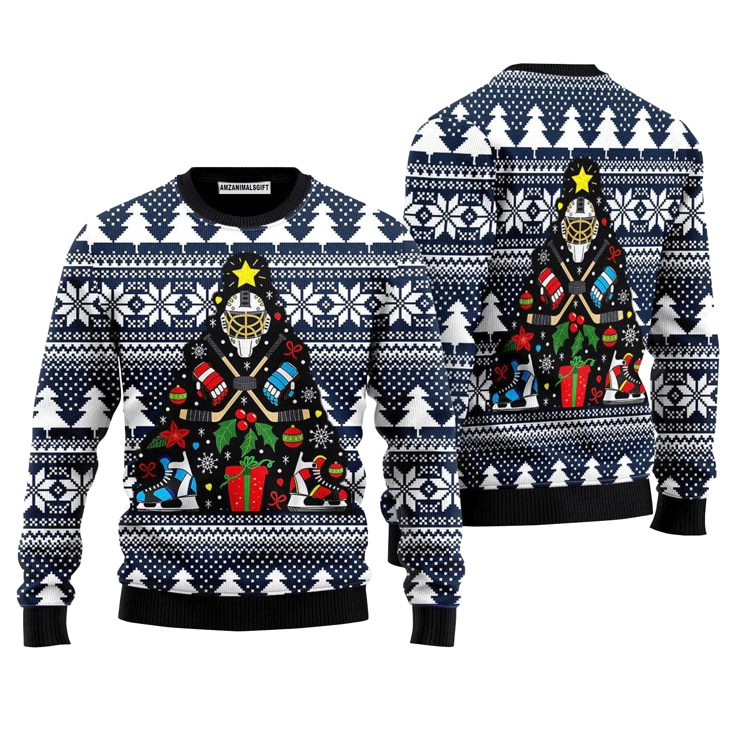 Hockey Pine Tree Sweater, Ugly Sweater For Men & Women, Perfect Outfit For Christmas New Year Autumn Winter
