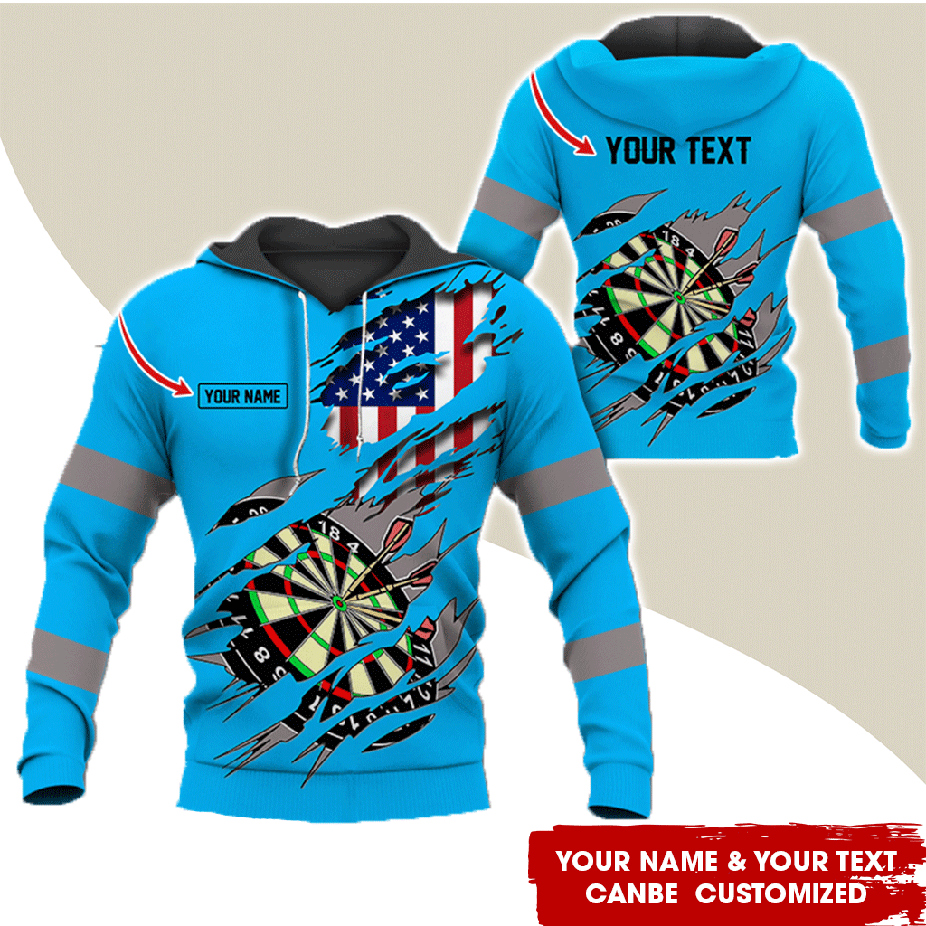 Personalized Darts American Flag Premium Hoodie, Customized Name & Text Darts Hoodie, Perfect Gift For Darts Lovers, Friend, Family