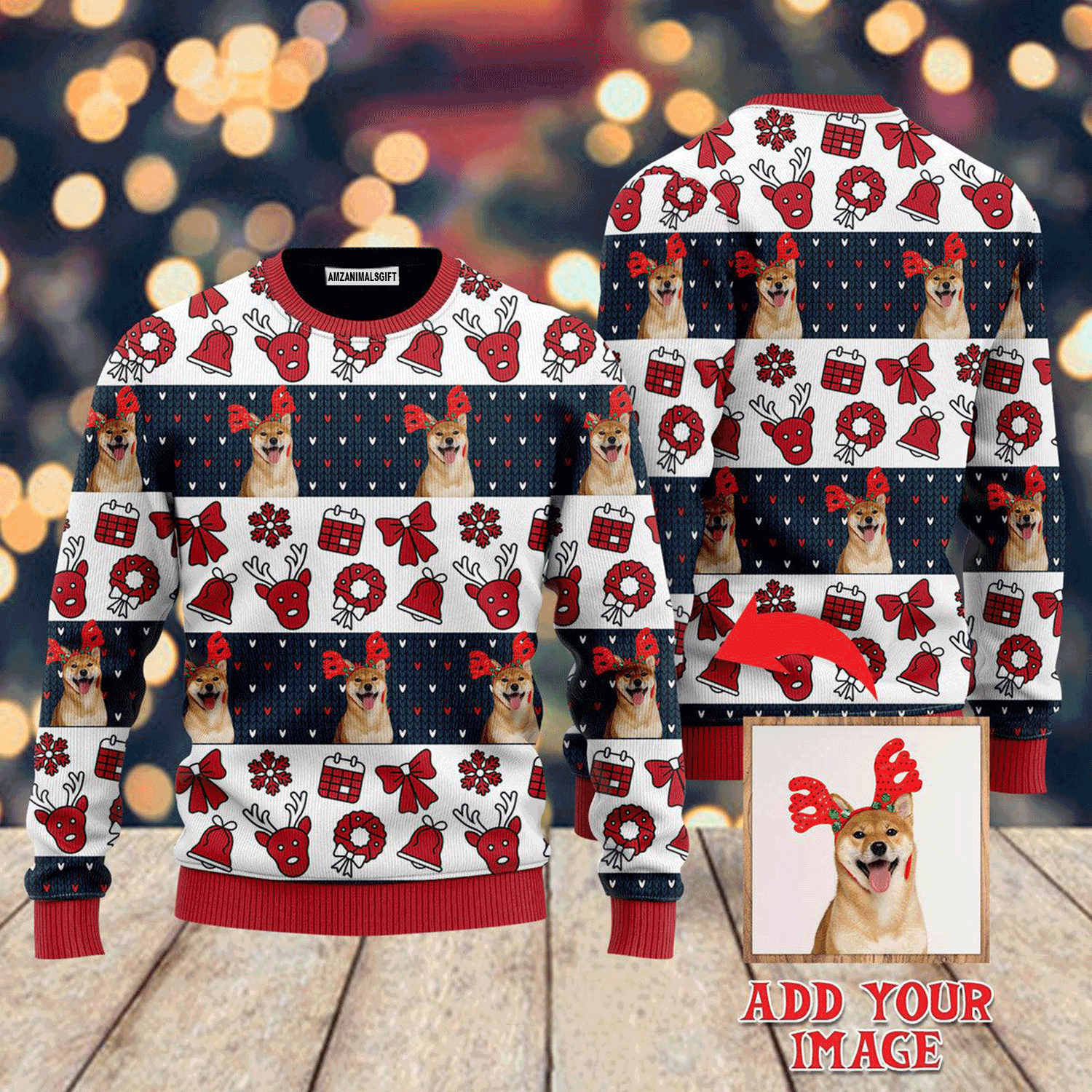 Custom Photo Dog Wears Christmas Red Bow Sweater, Ugly Sweater For Men & Women, Perfect Outfit For Christmas New Year Autumn Winter