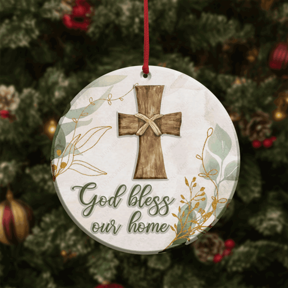 Jesus Acrylic Ornament, Vintage Christmas Floral Cross God Bless Acrylic Ornament For Christian, God Faith Believers, Holiday Decor