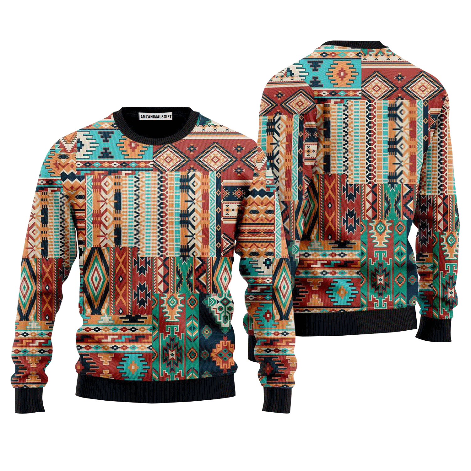 Native American Patchwork Pattern Sweater, Ugly Sweater For Men & Women, Perfect Outfit For Christmas New Year Autumn Winter