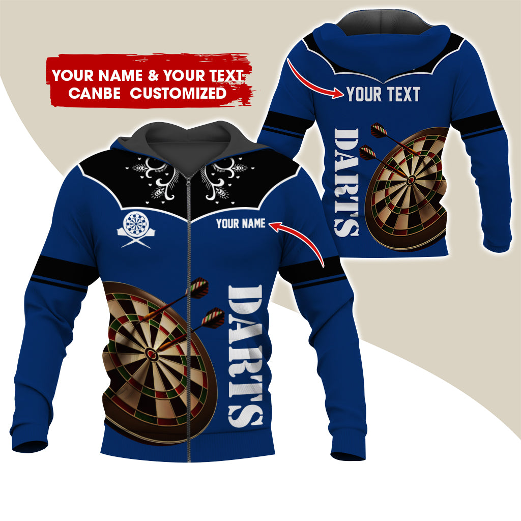 Customized Name & Text Darts Premium Zip Hoodie, Personalized Dartboard Zip Hoodie For Men & Women - Gift For Darts Lovers, Darts Players