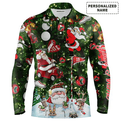Custom Golf Men Polo Shirt - Funny Christmas Golf Custom Name, Santa Golfer Christmas Gifts Apparel Men Polo Shirt - Perfect Polo Shirt For Men