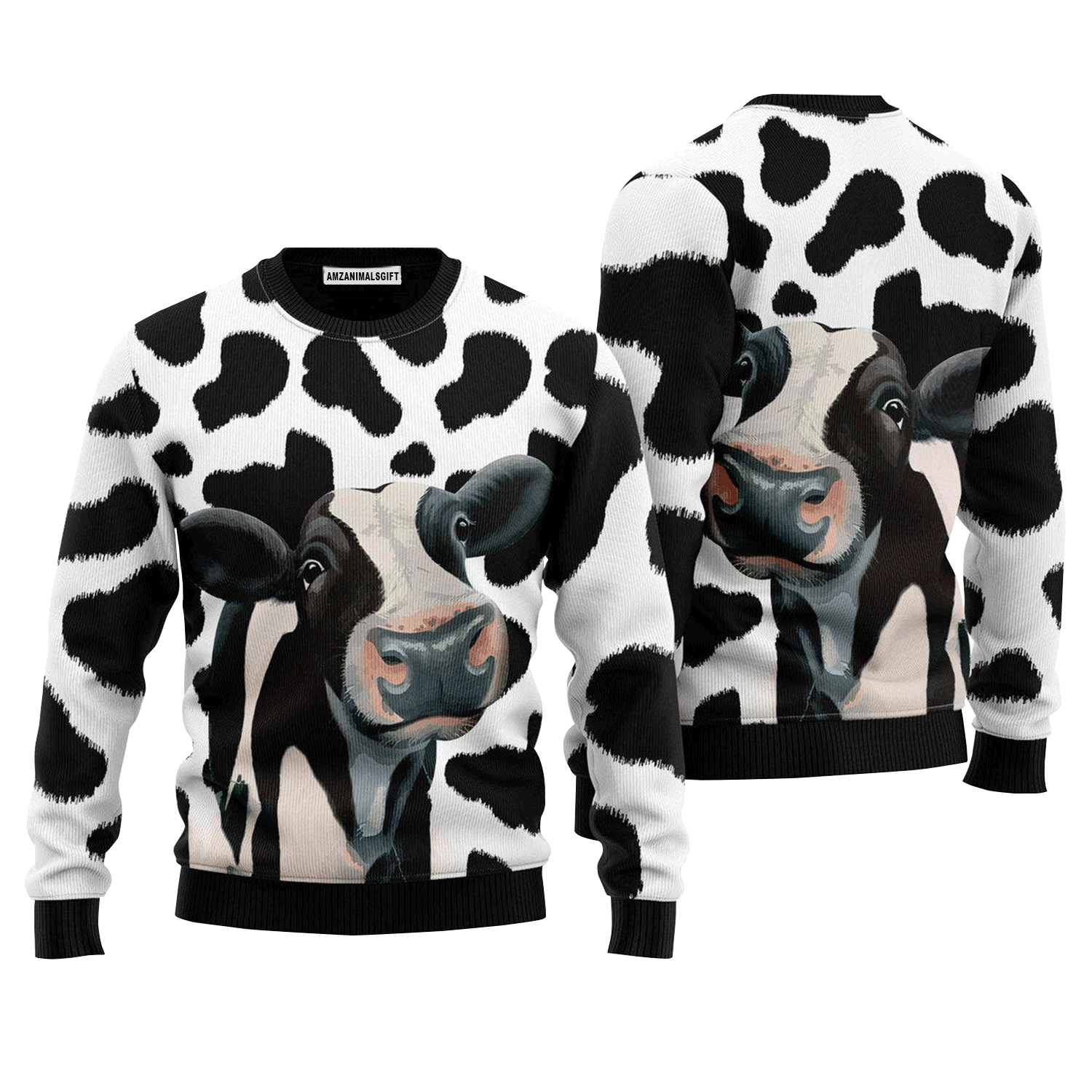 Funny Cow Pattern Sweater, Ugly Sweater For Men & Women, Perfect Outfit For Christmas New Year Autumn Winter