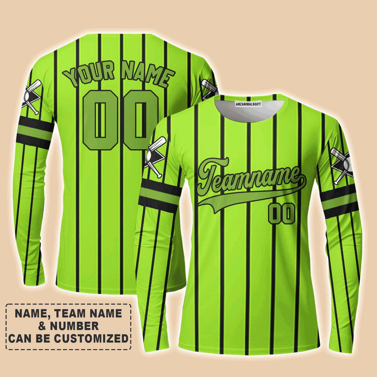 Customized Baseball Long Sleeve Shirt, Canada Baseball Logo Green Custom Long Sleeve Shirt - Perfect Long Sleeve Shirt For Men & Woman, Baseball Lovers