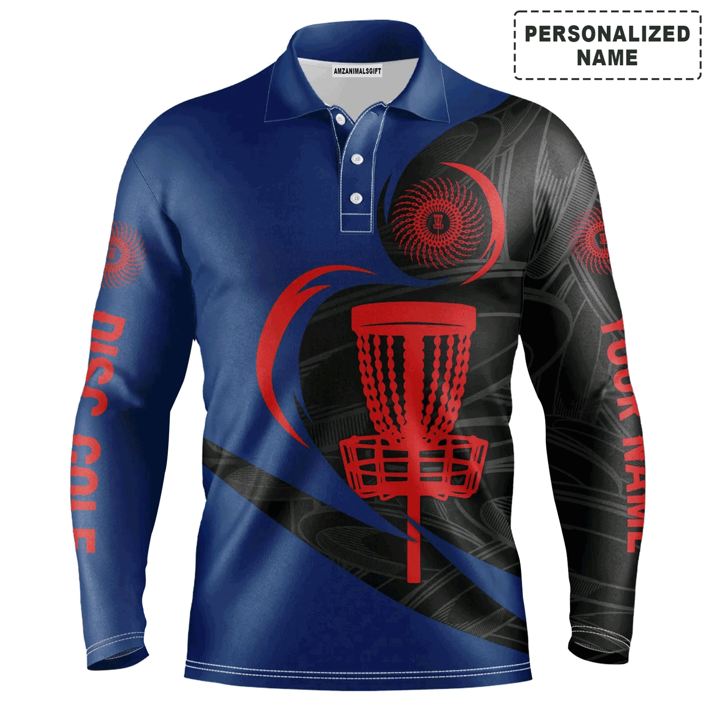 Custom Disc Golf Long Sleeve Men Polo Shirt - Custom Name Disc Golf Red Basket Apparel Men Polo Shirt For Men, Disc Golf Lover
