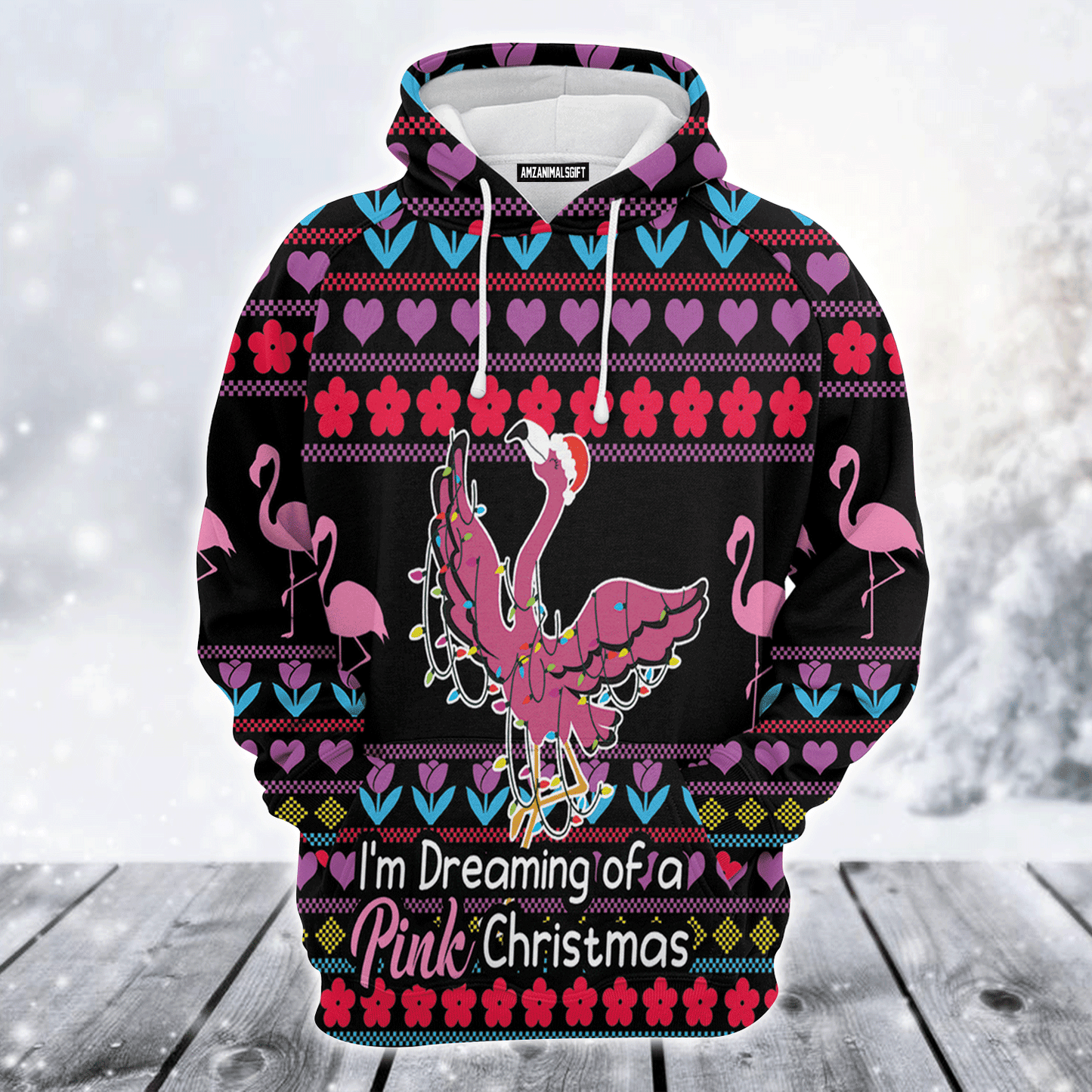Flamingo Premium Christmas Hoodie, I'm Dreaming Of a Pink Christmas Unisex Hoodie For Men & Women - Perfect Gift For Christmas, Flamingo Lover