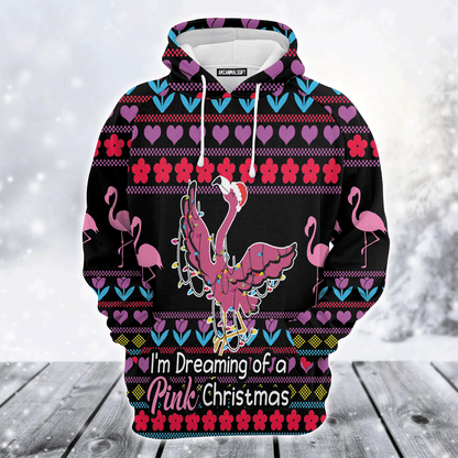 Flamingo Premium Christmas Hoodie, I'm Dreaming Of a Pink Christmas Unisex Hoodie For Men & Women - Perfect Gift For Christmas, Flamingo Lover