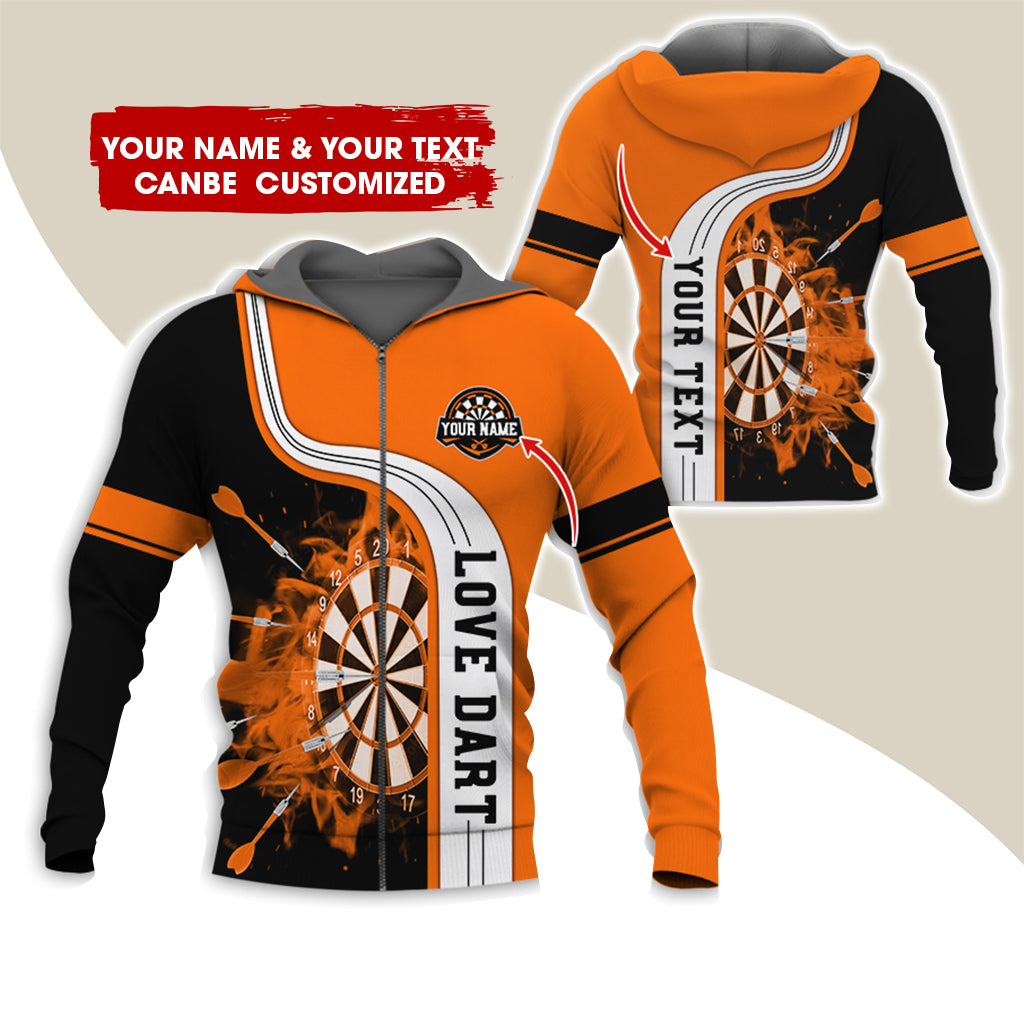 Custom Name & Text Darts Premium Zip Hoodie, Personalized Name Love Dart Zip Hoodie For Men & Women - Gift For Darts Lovers, Darts Players