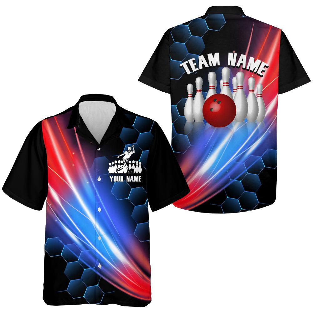 Personalized Bowling Men Hawaiian Shirt - Custom Name,Team Name Honeycomb Pattern Bowling Hawaiian Shirt For Men & Women Bowling Lover