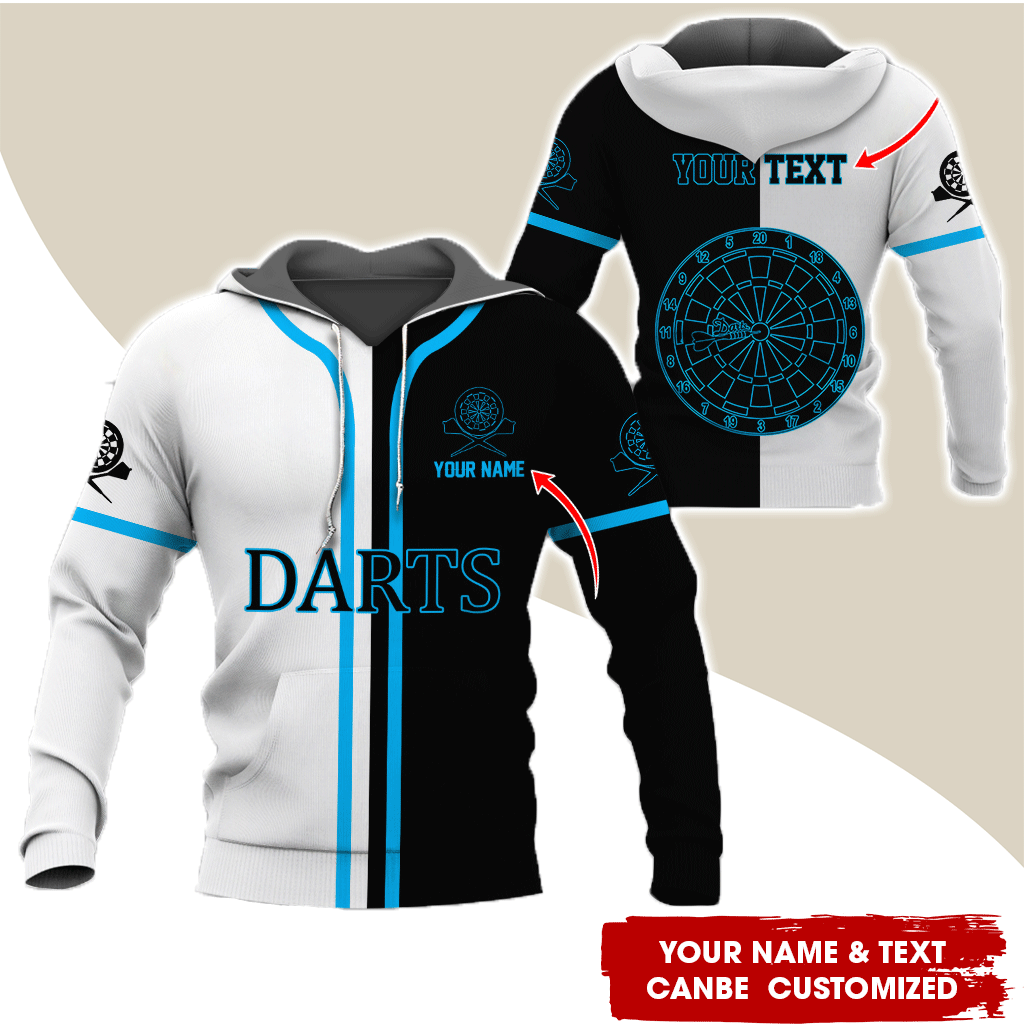 Personalized Name & Text Darts Premium Hoodie, Black & White Hoodie, Perfect Gift For Darts Lovers, Darts Player