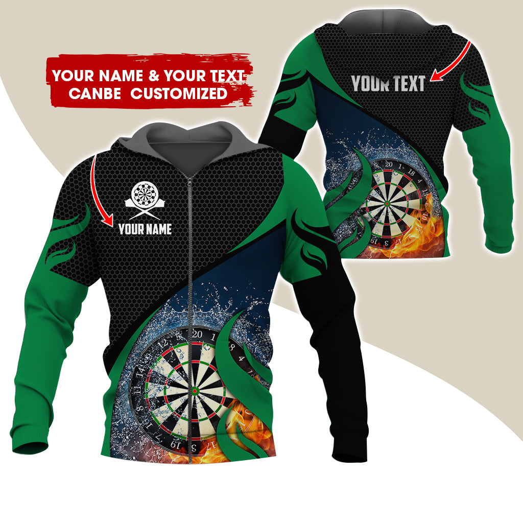 Custom Name Darts Premium Zip Hoodie, Customized Honeycomb Pattern Dartboard Flame Zip Hoodie For Men & Women - Gift For Darts Lovers, Darts Players