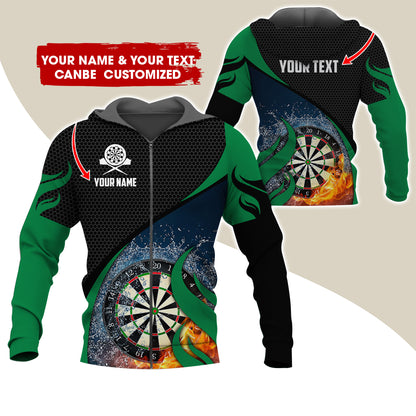Custom Name Darts Premium Zip Hoodie, Customized Honeycomb Pattern Dartboard Flame Zip Hoodie For Men & Women - Gift For Darts Lovers, Darts Players