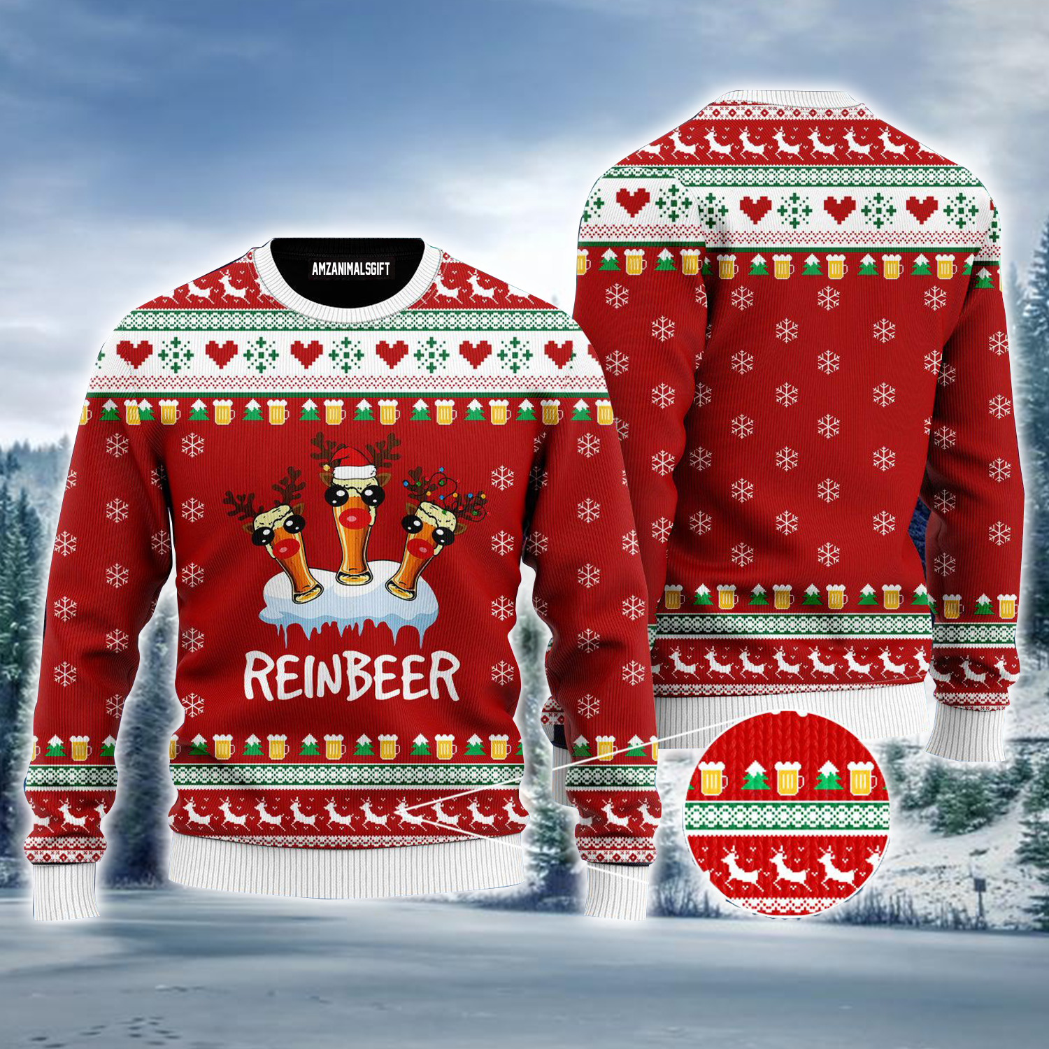 Reindeer Ugly Sweater, Funny Reindeer Reinbeer Christmas Red Ugly Sweater For Men & Women, Perfect Gift For Christmas, Friends, Family