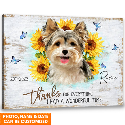 Personalized Dog Portrait Canvas, Custom Gift For Loss Of A Pet With Sunflower Background Memorial Canvas, Perfect Gift For Pet Lovers, Friend, Family