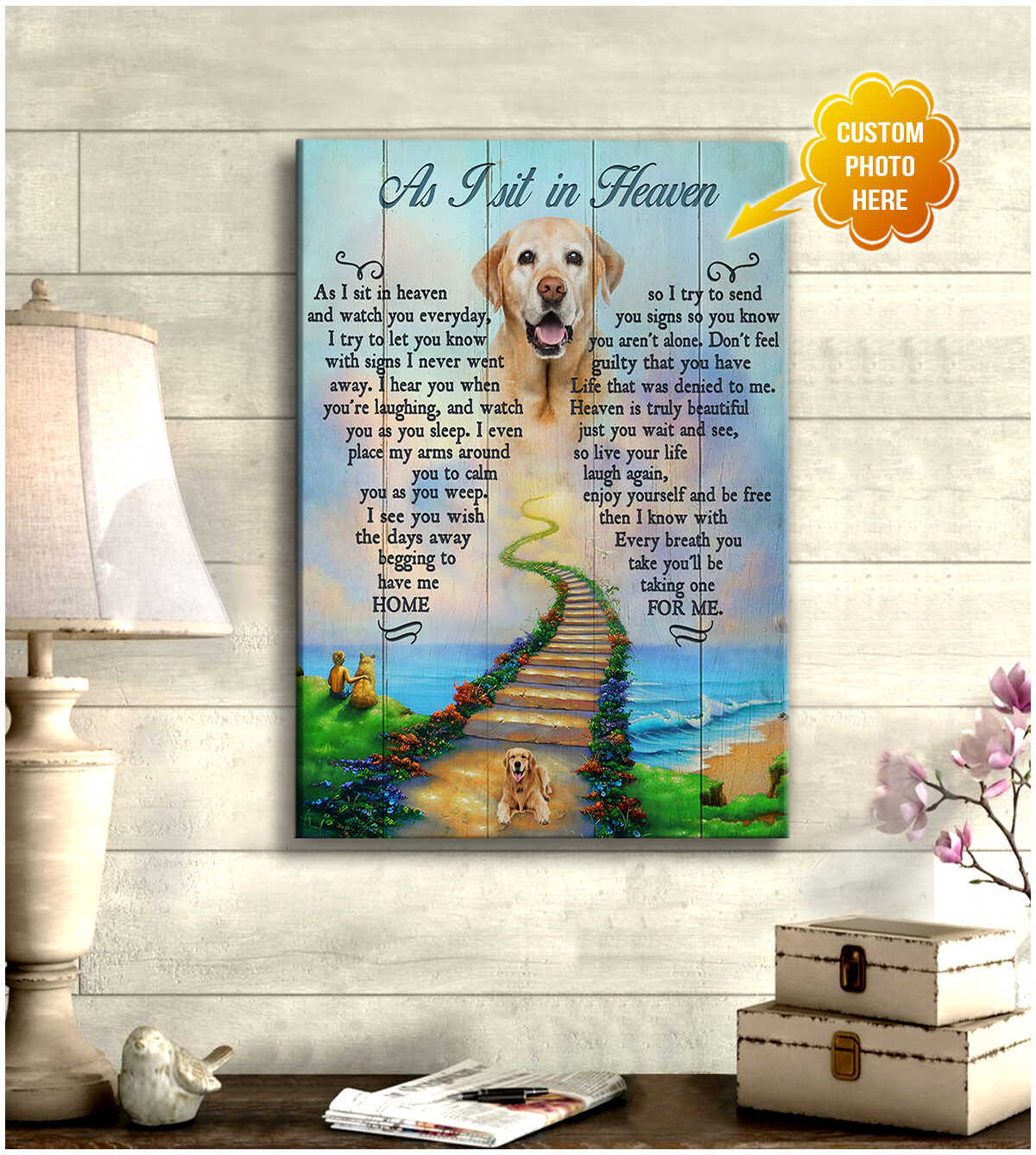 Personalized Dog Portrait Canvas, Way To Heaven Canvas, As I Sit In Heaven Canvas, Perfect Gift For Dog Lovers, Friend, Family
