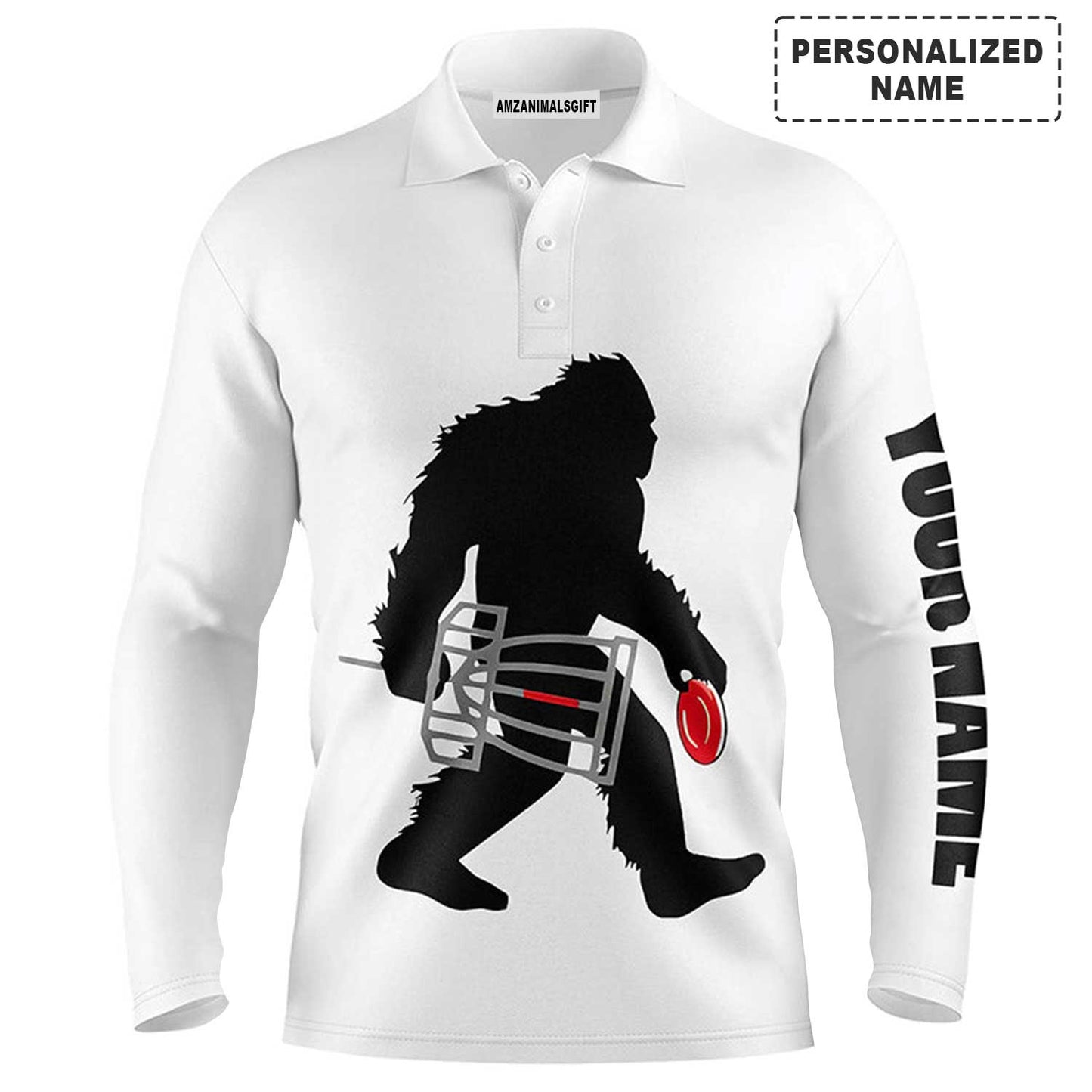 Custom Disc Golf Long Sleeve Men Polo Shirt, Funny Bigfoot Sasquatch, Personalized Black Men Polo Shirt - Perfect Polo Shirt For Men, Disc Golf Lover