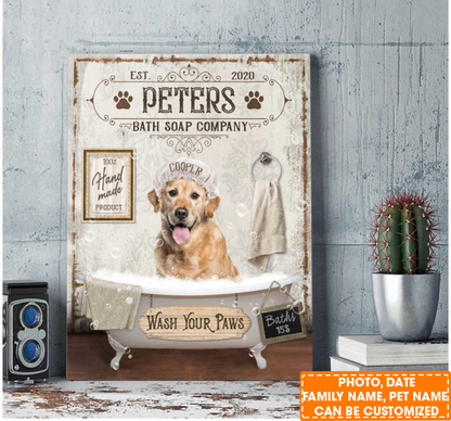 Personalized Dog Portrait Canvas, Custom Pet Photo Wash Your Paws Bathtub Cute Pet Dog Lover Canvas, Perfect Gift For Dog Lovers, Friend, Family
