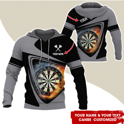 Customized Name & Text Darts Premium Hoodie, Fire & Water Dartboards Pattern Hoodie, Perfect Gift For Darts Lovers, Darts Player