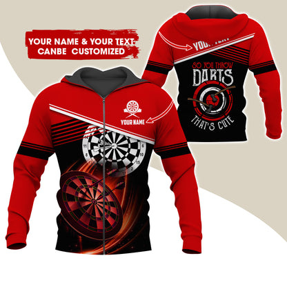 Personalized Name & Text Darts Premium Zip Hoodie, Customized Darts That's Cute Zip Hoodie For Men & Women - Gift For Darts Lovers, Darts Players