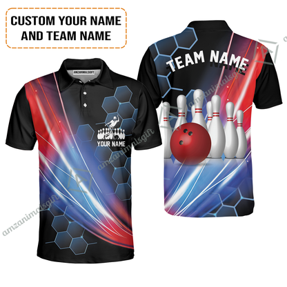 Personalized Bowling Men Long Polo Shirt - Custom Name & Team Name Honeycomb Pattern Bowling Long Polo Shirt For Men & Women Bowling Lover
