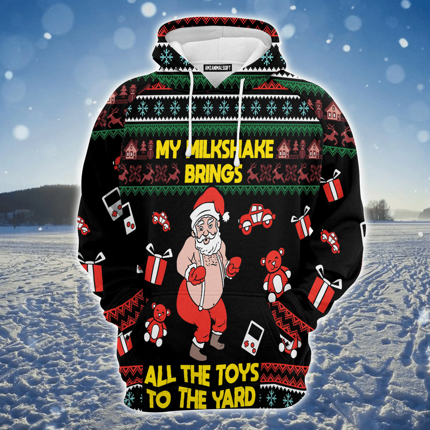 Funny Santa Premium Christmas Hoodie, My Milkshake Bring All The Toy To The Yard Christmas Unisex Hoodie For Men & Women - Perfect Gift For Christmas, Family
