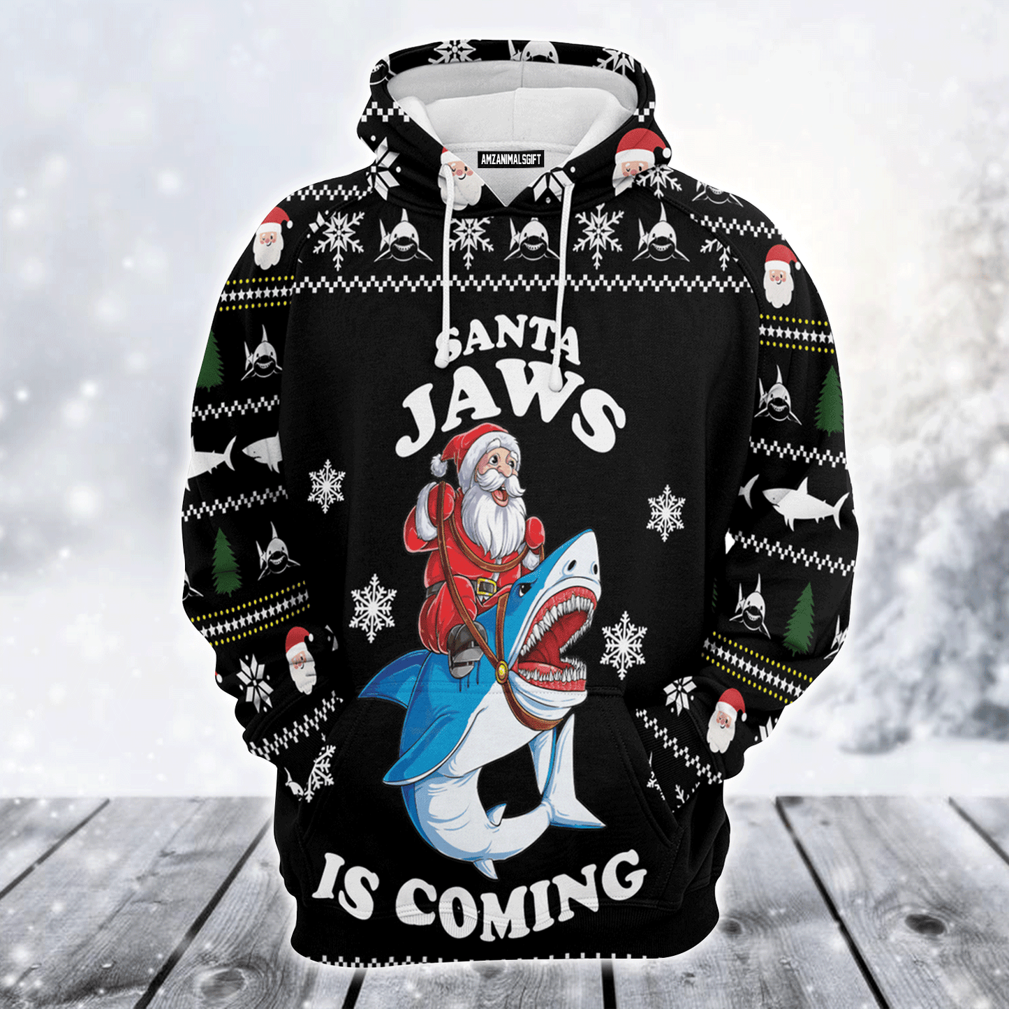 Santa Premium Christmas Hoodie, Santa Jaws Is Coming Funny Unisex Hoodie For Men & Women - Perfect Gift For Christmas, Friends, Family