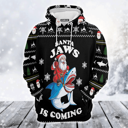 Santa Premium Christmas Hoodie, Santa Jaws Is Coming Funny Unisex Hoodie For Men & Women - Perfect Gift For Christmas, Friends, Family