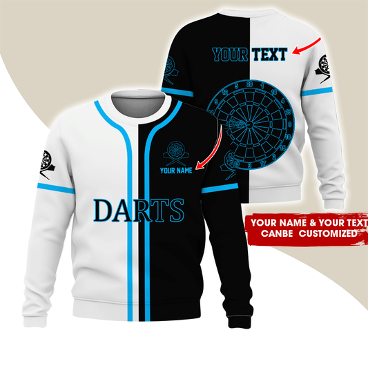 Customized Darts Sweatshirt, Personalized Name & Text Darts Sweatshirt, Black & White Sweatshirt, Perfect Gift For Darts Lovers, Darts Player