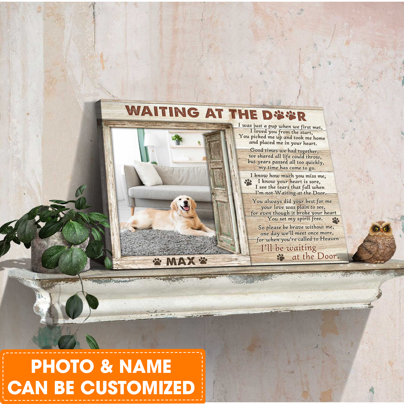 Personalized Dog Landscape Canvas, Waiting At The Door Canvas, Custom Photo & Name Dog Canvas, Perfect Gift For Dog Lovers, Friends, Family