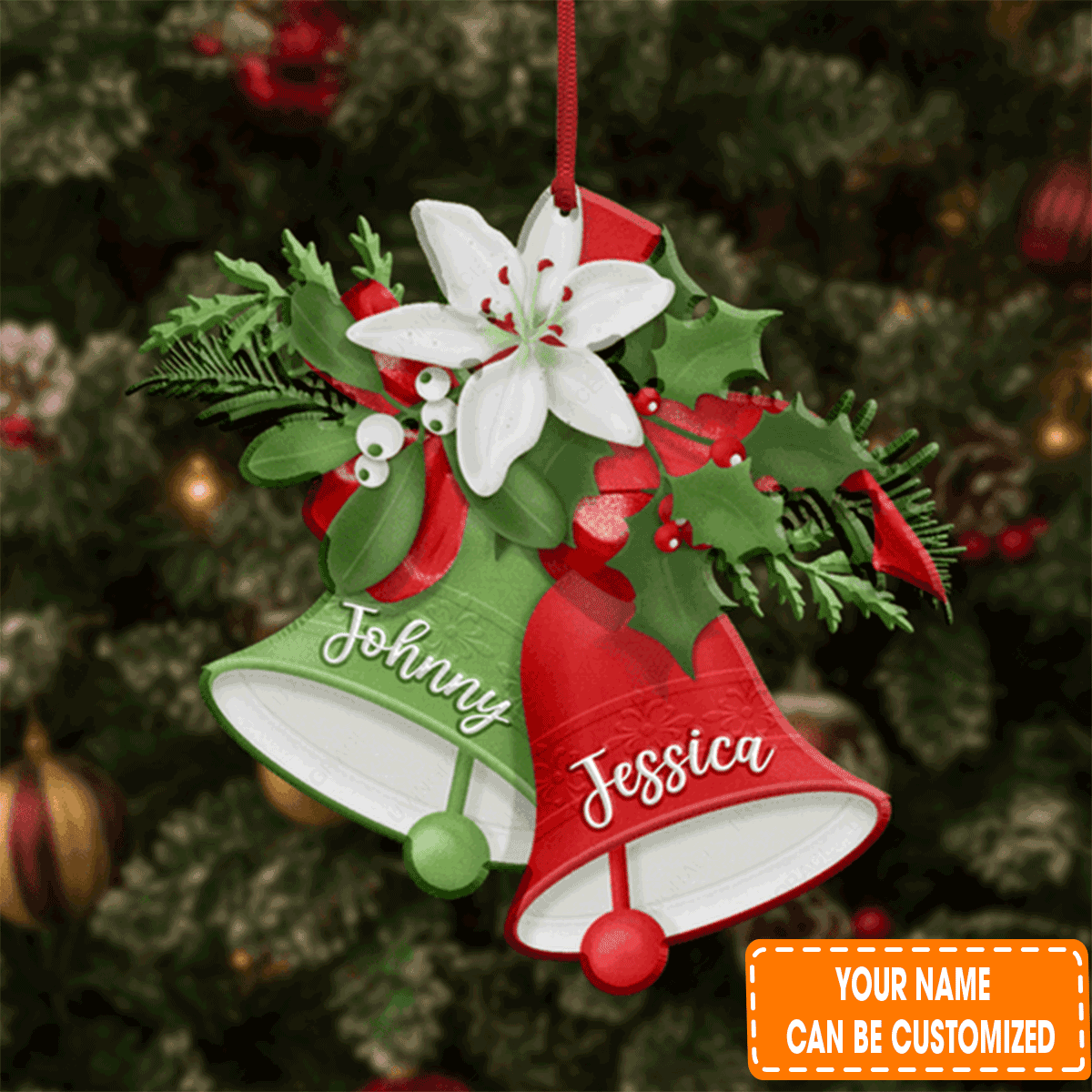 Custom Jesus Acrylic Ornament, Personalized Christmas Bell Floral Acrylic Ornament For Christian, Holiday Decor