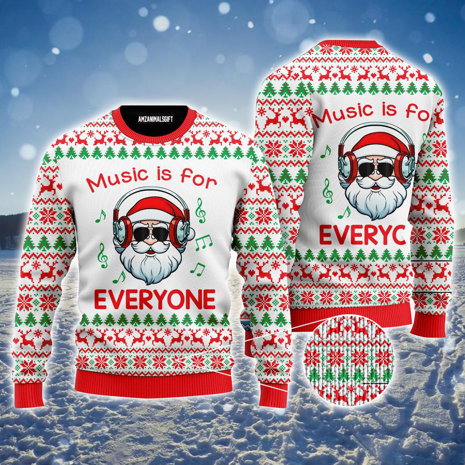 Funny Santa Claus Ugly Sweater, Santa Music Is For Everyone Ugly Sweater For Men & Women, Perfect Gift For Music Lovers, Friends, Family