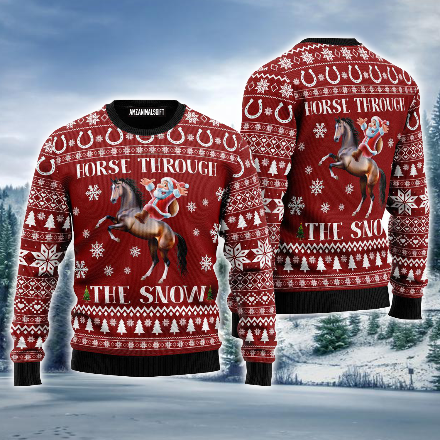 Horse Ugly Sweater, Horse Through The Show Ugly Sweater, Funny Santa Clause Red Ugly Sweater For Men & Women, Perfect Gift For Christmas