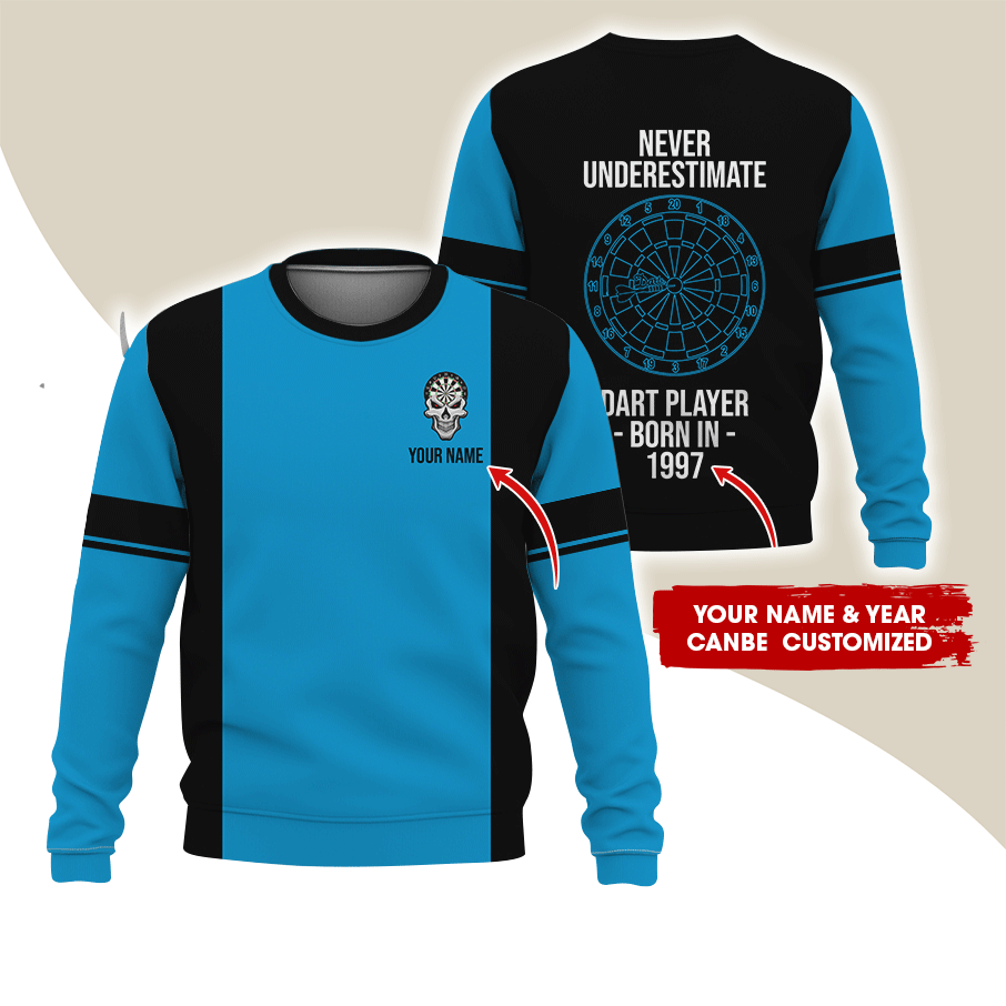 Customized Darts Sweatshirt, Personalized Name & Year Sweatshirt, Never Underestimate Darts Player Sweatshirt, Perfect Gift For Darts Lovers, Darts Player