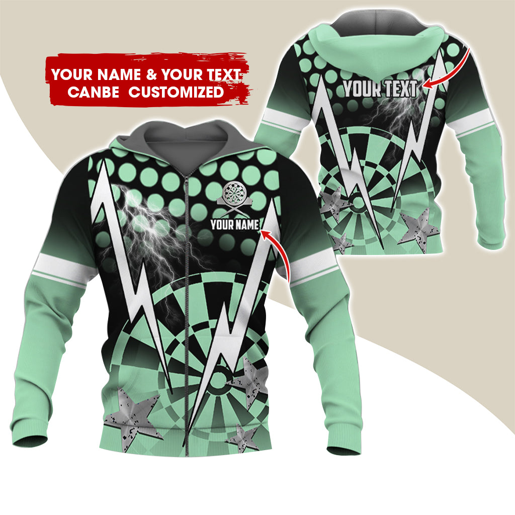 Customized Name & Text Thunder Lightning Darts Premium Zip Hoodie, Custom Star Darts Zip Hoodie For Men & Women - Gift For Darts Lovers, Darts Players