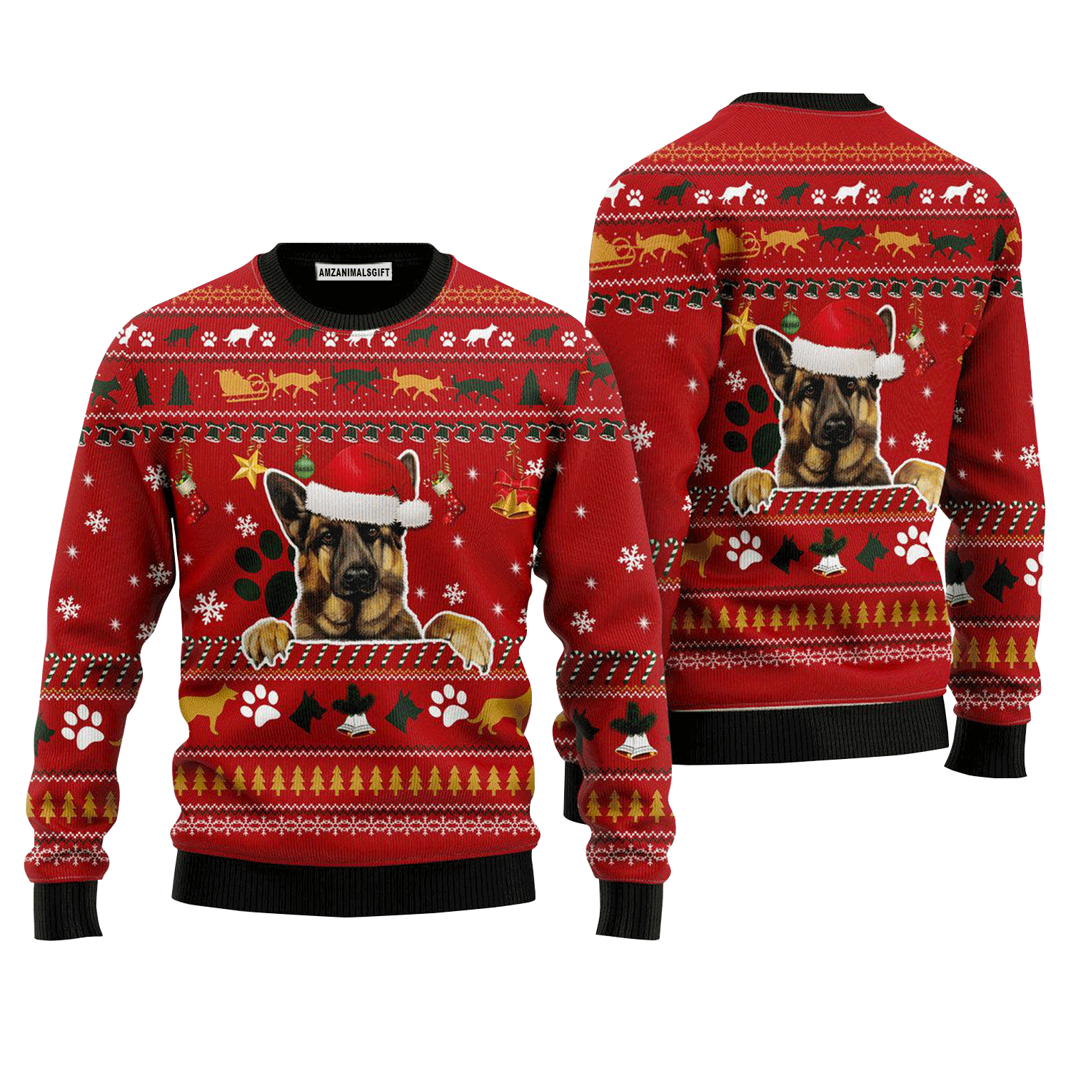 German Shepherd Christmas hat Sweater, Ugly Sweater For Men & Women, Perfect Outfit For Christmas New Year Autumn Winter