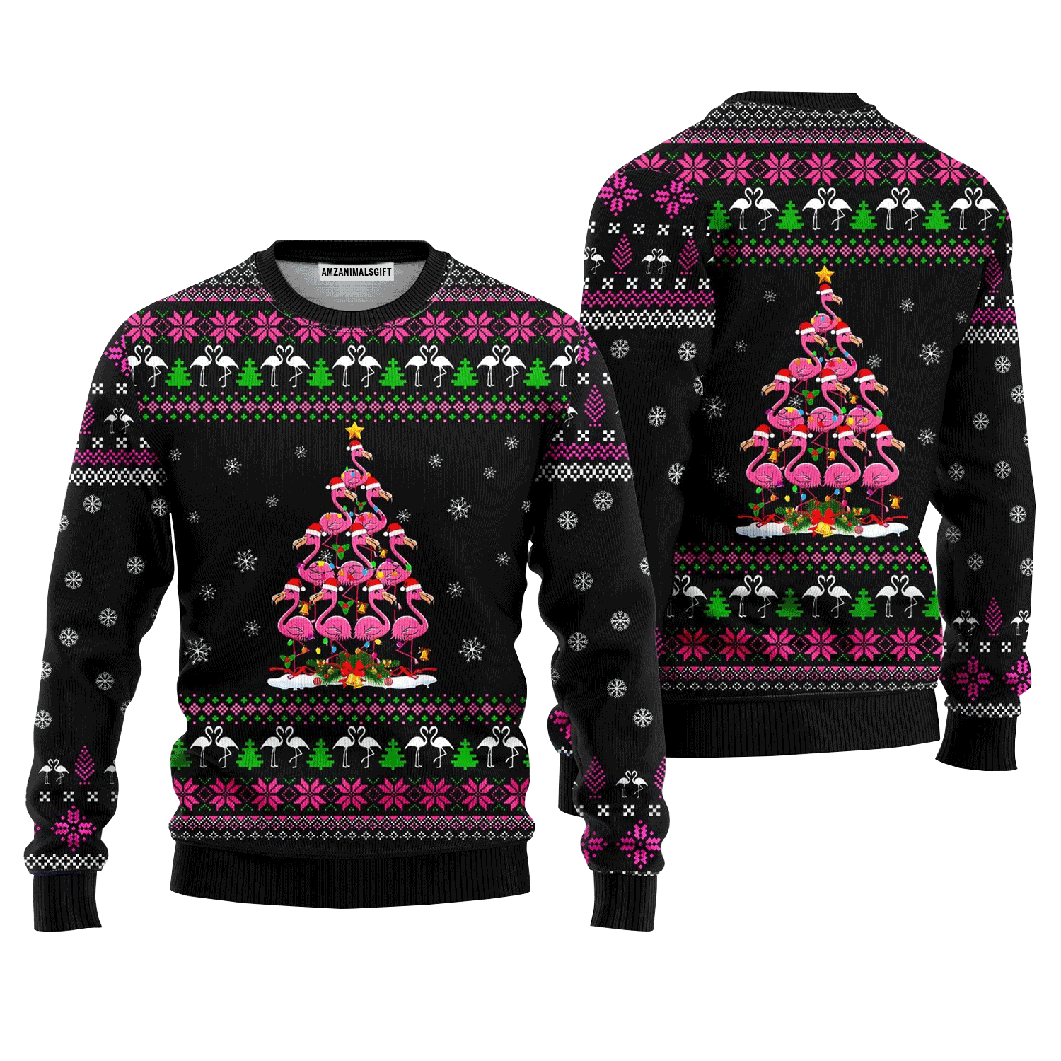 Funny Flamingo Pine Tree Sweater, Ugly Sweater For Men & Women, Perfect Outfit For Christmas New Year Autumn Winter