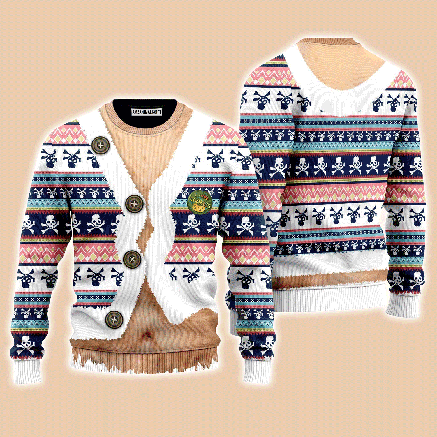 Funny Faux Belly Skull Sweater, Ugly Sweater For Men & Women, Perfect Outfit For Christmas New Year Autumn Winter