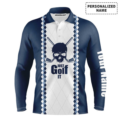Custom Golf Long Sleeve Men Polo Shirt - Red And Blue Tie Dye Background Custom Name Golf Men Polo Shirt-Gift For Golf Lover, Husband, Boyfriend