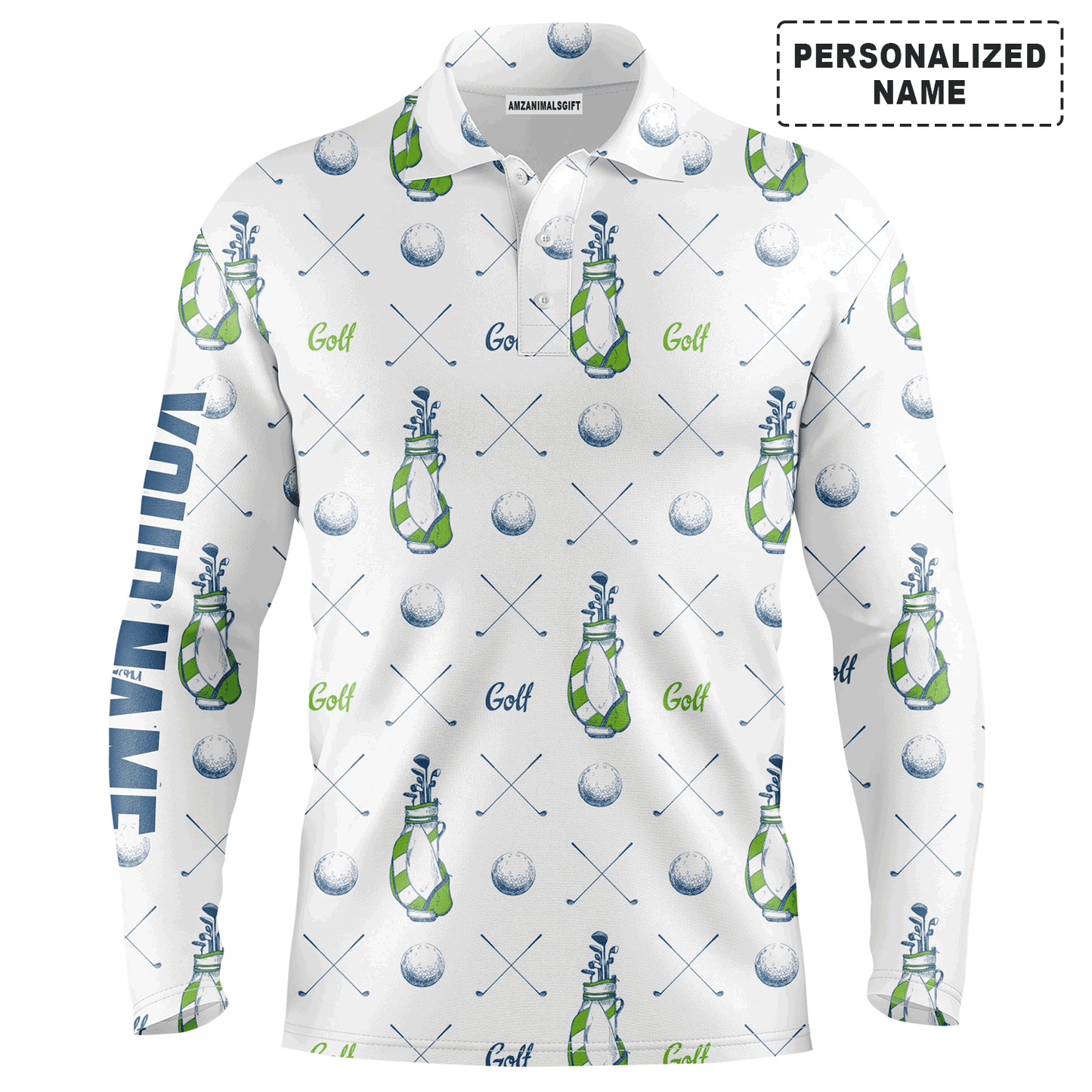 Custom Golf Long Sleeve Men Polo Shirt, Custom Name Golf bags Pattern Apparel Men Golf Polo Shirt - Perfect Gift For Men, Golf Lovers