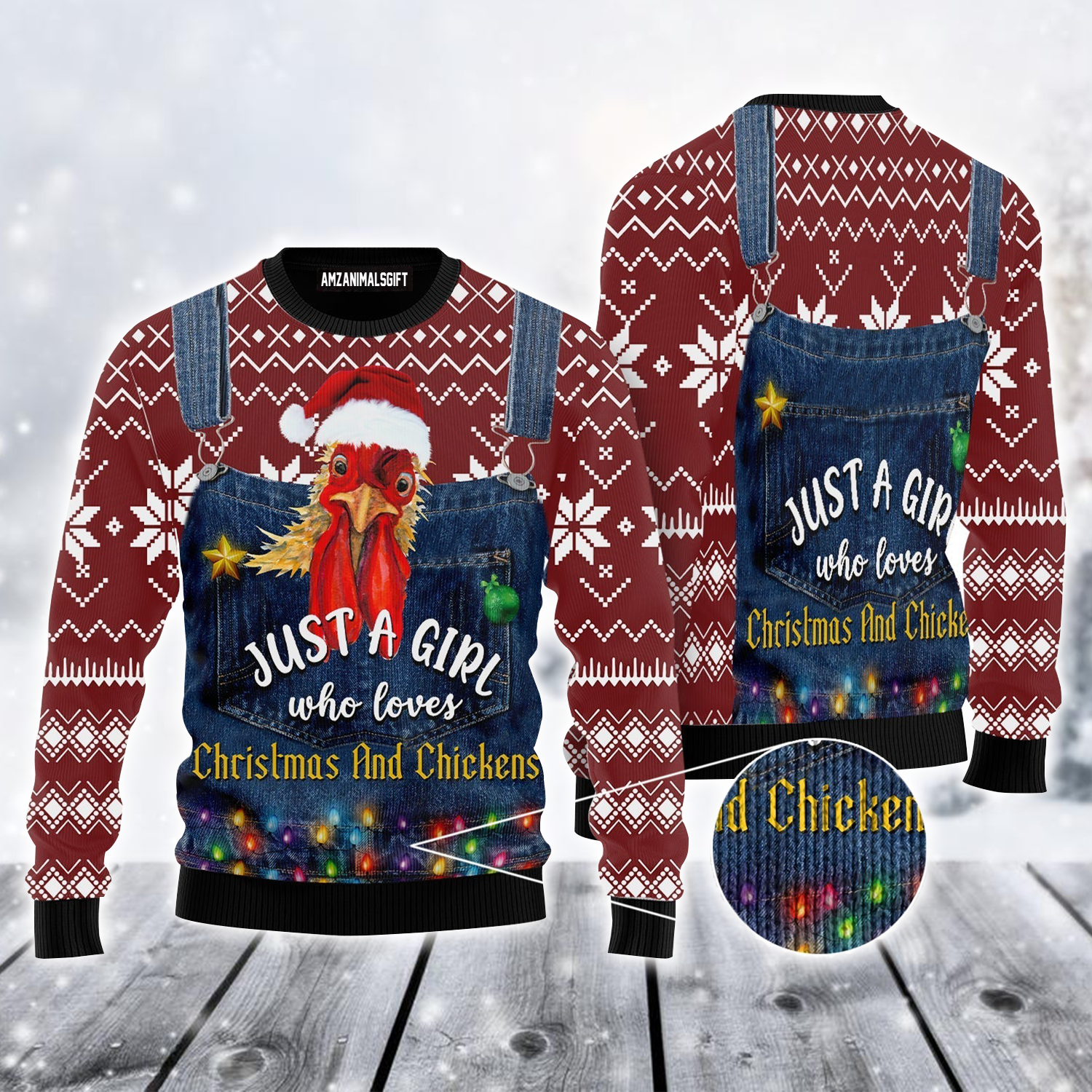 Christmas & Chicken Ugly Sweater, Funny Chicken Ugly Sweater, Just A Girl Who Loves Christmas & Chicken Sweater For Men & Women, Perfect Gift For Family