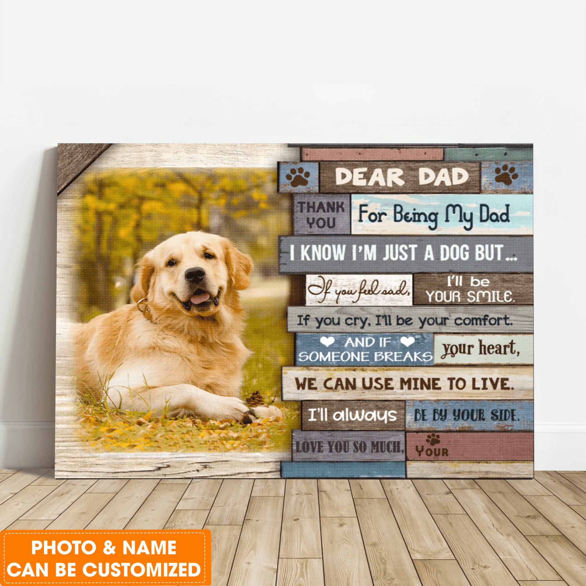 Personalized Dog Landscape Canvas, Custom Pet Photo Canvas,Thank You For Being My Dad Canvas, Perfect Gift For Dog Lovers, Friend, Family