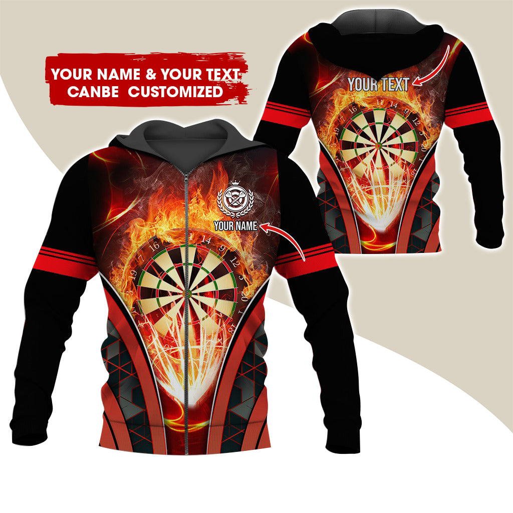 Custom Name & Text Darts Premium Zip Hoodie, Personalized Dartboard In Fire Zip Hoodie For Men & Women - Gift For Darts Lovers, Darts Players