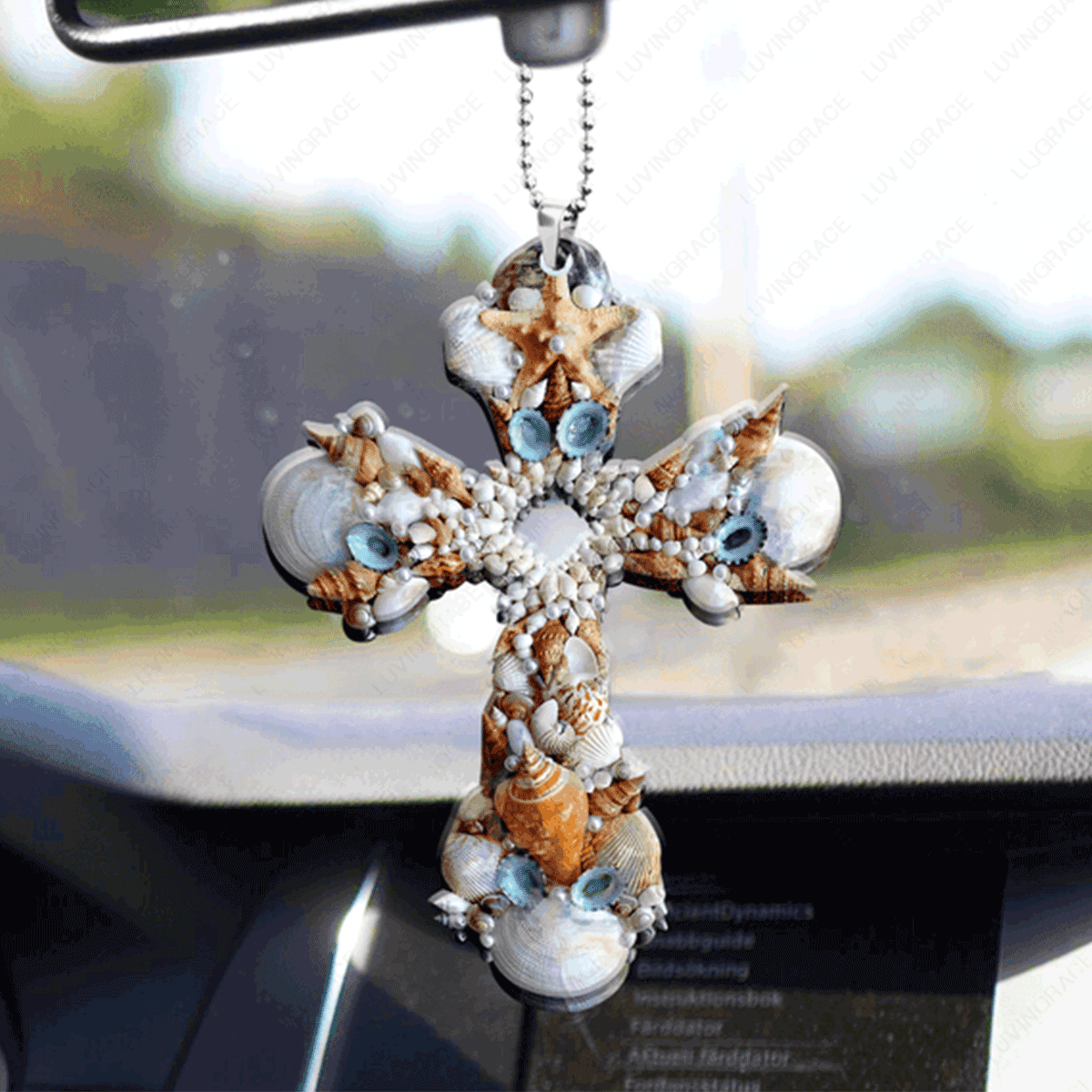 Jesus Acrylic Ornament, Seashells Cross Acrylic Ornament For Christian, God Faith Believers, Holiday Decor