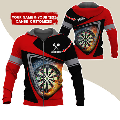 Personalized Name & Text Darts Premium Zip Hoodie, Custom Fire Dartboard Zip Hoodie For Men & Women - Gift For Darts Lovers, Darts Players