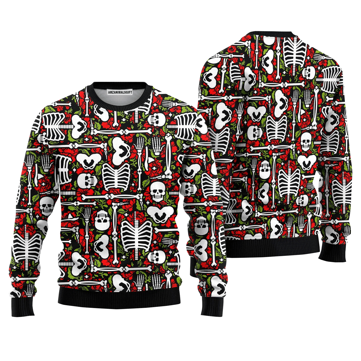 Day Of The Dead Dancing Skeleton Pattern Sweater, Ugly Sweater For Men & Women, Perfect Outfit For Christmas New Year Autumn Winter